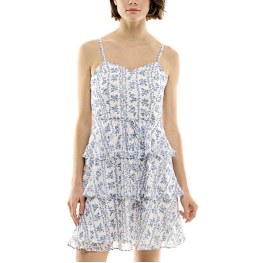 BCX Juniors' Floral Tiered Fit & Flare Dress Size Large Ruffled
